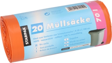 500 Müllsäcke, HDPE 70 l 100 cm x 58 cm orange