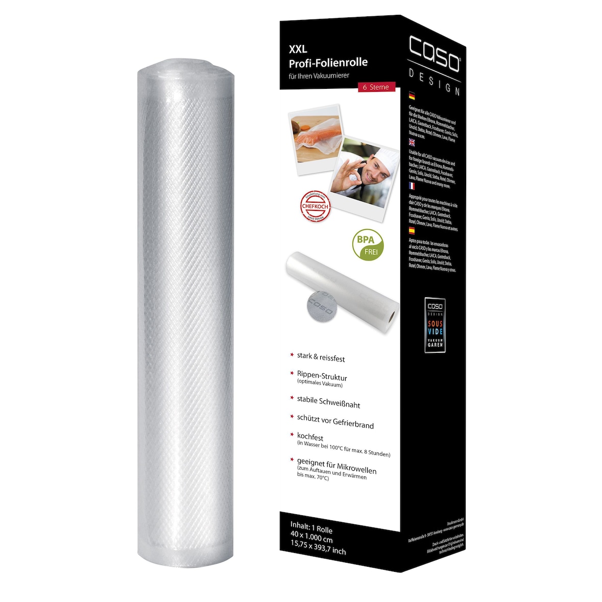 Caso XXL Folienrolle für Vakuumierer 6 Sterne, 40 x 1000 cm