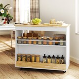 thumbnail of Küchenwagen Servierwagen Eiche 107x50x85 cm mit Kautschukholz Arbeitsplatte 2 Schubladen Schrank offenem Fach Rollen Soft Close