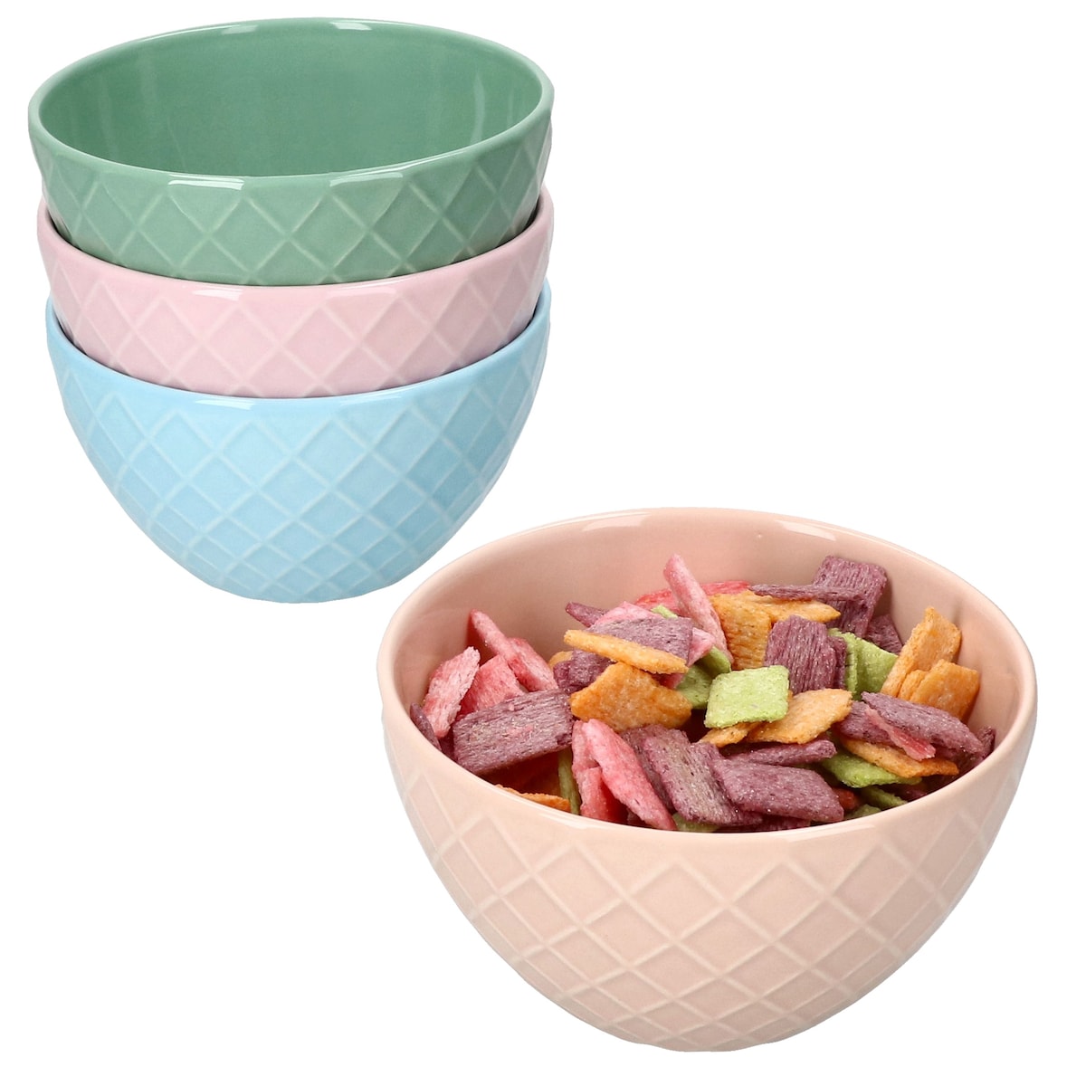 Pastelli 4tlg Set Müslischalen Keramik bunt pastell Waffel-Muster Dessert Bowl
