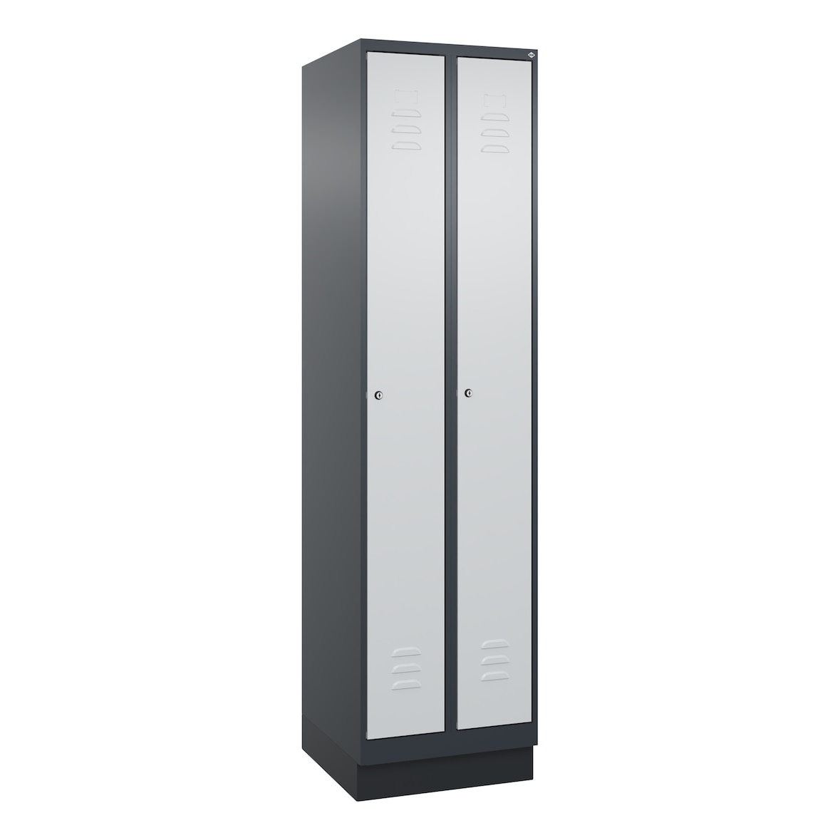C+P Spind Classic PLUS, Sockel, 2 Abteile, HxBxT 195x50x50cm, Zylinderschloss, Anthrazit/Hellgrau von PROREGAL
