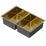 thumbnail of Gasfrit - Keukenspoelbak met 2 bakken, met sifon, voor werkblad van roestvrij staal kleur goud, één spoelbak, 760 x 470 x 200 mm