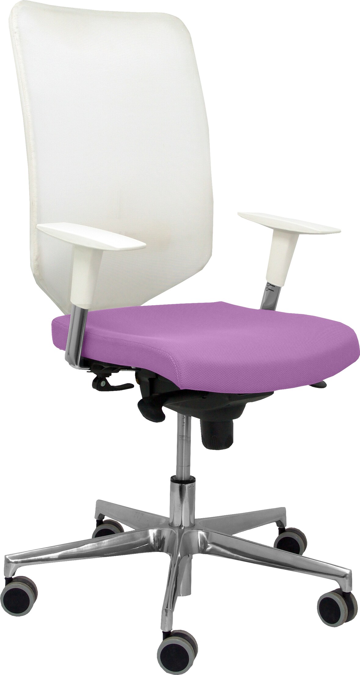 Ossa blanca Silla  y  Respaldo de malla en color blanco y asiento tapizado en tejido BALI color lila