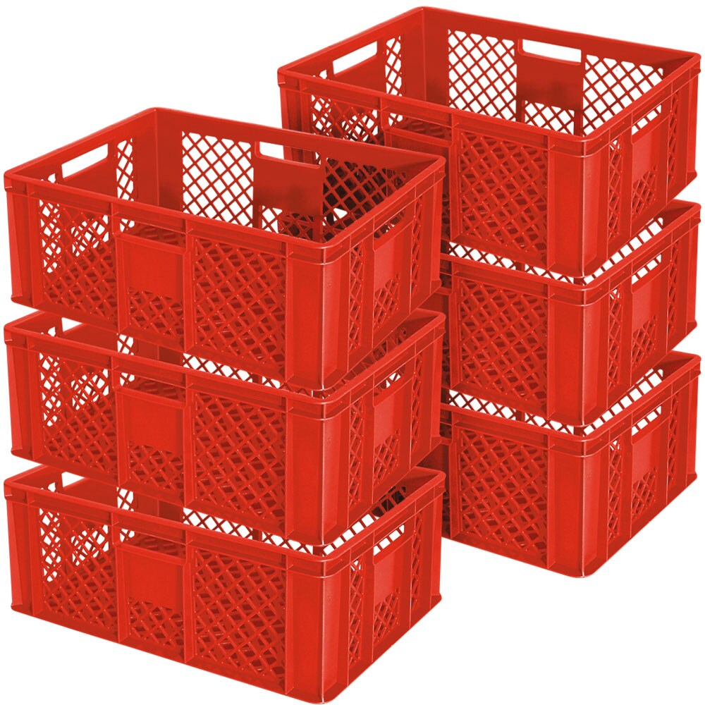 6 Euroboxen / Bäckerkisten, LxBxH 600 x 400 x 240 mm, rot, lebensmittelecht