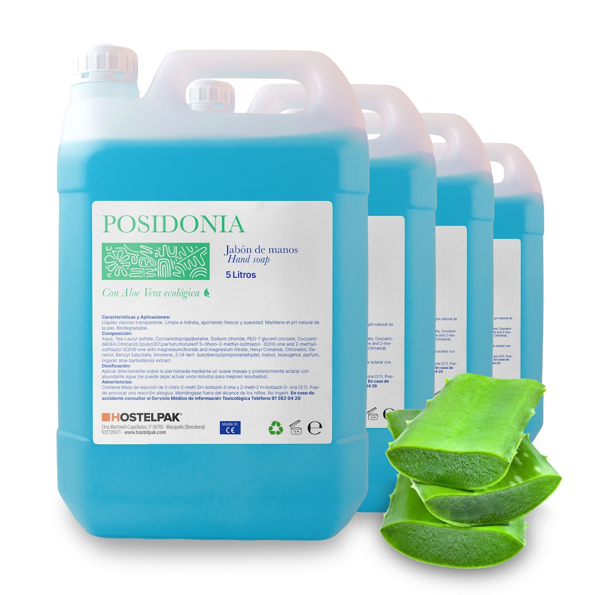 Jabón de manos - Colección Posidonia - 4 x 5L - Amenities hotel, Cuidado personal, pH neutro, Aloe Vera Ecológica
