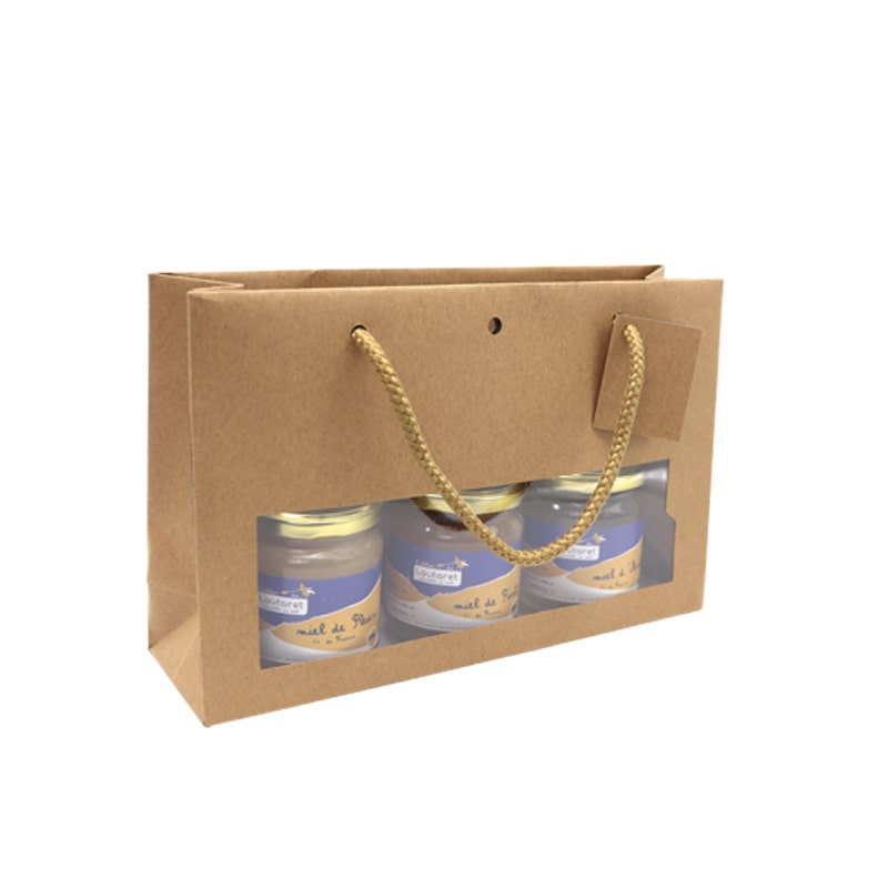 Luxus-Tüte mit Fenster aus braunem Kraftpapier Kordelgriffe 28 + 8 x 18 cm je 120 - Gimex