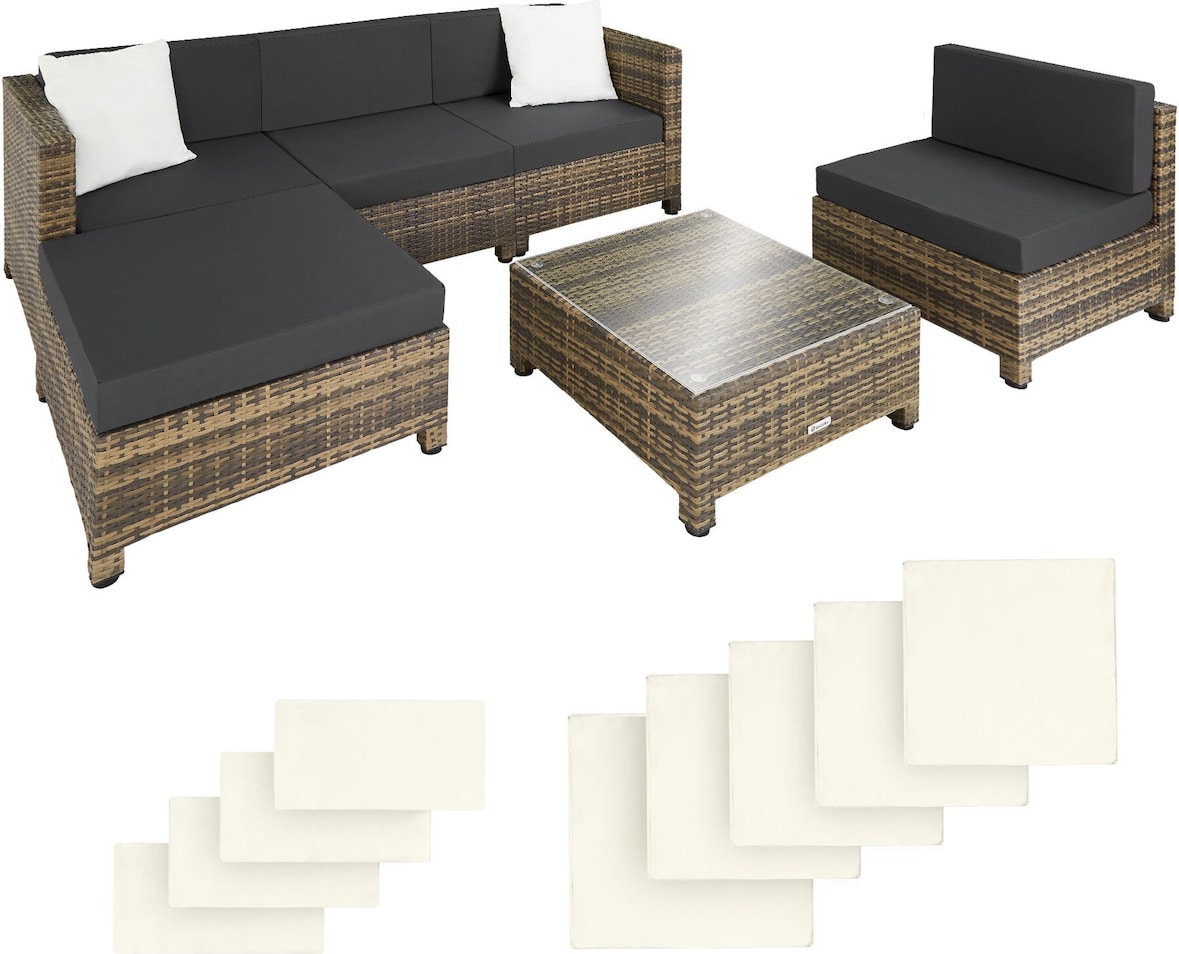 tectake Conjunto de descanso de ratán con estructura de aluminio, incluyendo fundas en 2 colores  Natural