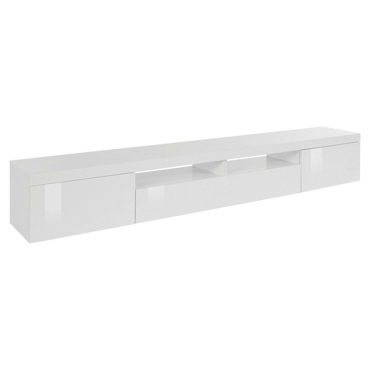 Dmora Mobile porta TV Dconsigl, Credenza bassa da soggiorno a 3 ante, Base porta TV, 240x40h35 cm, Bianco lucido