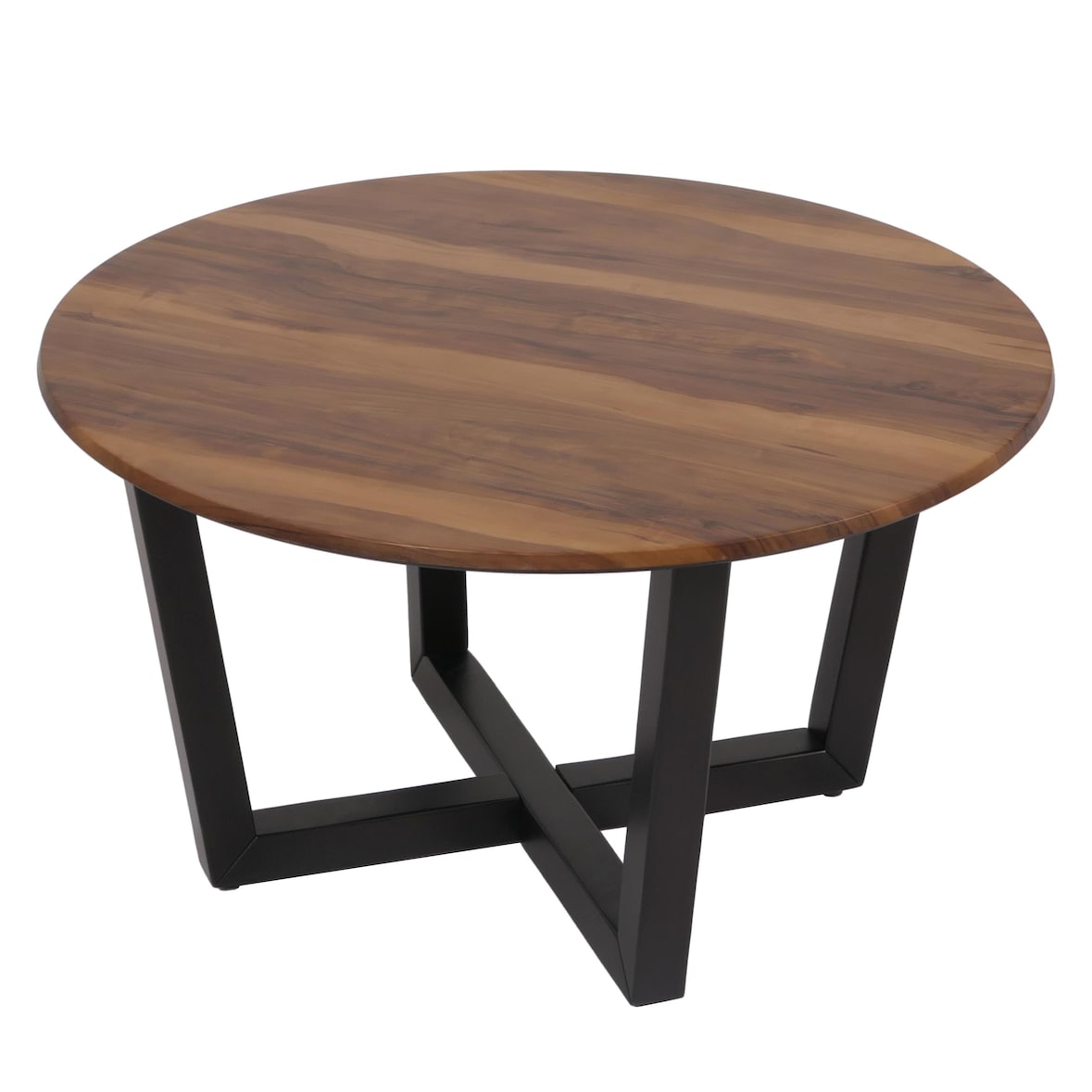 Salontafel HWC-M61, bijzettafel sofatafel, massief hout HPL laminaat melamine Ø80cm, sheesham hout look, donker frame