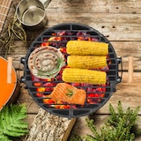 thumbnail of Relaxdays Grillfass Gusseisen, höhenverstellbarer Grillrost, Belüftung, Fassgrill für Holzkohle, HBT 40x45x36cm, schwarz