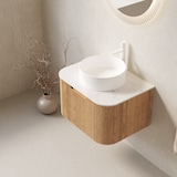 thumbnail of Hängender Badezimmer-Waschtisch 49×61×48 cm mit Keramik-Waschbecken und Carrara-weißer Arbeitsplatte in Naturholz-Optik, Soft-Close-Schubladen