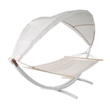 thumbnail of Hängematte HWC-J47, Hängeschaukel bis 200kg Sonnendach MVG-Holzgestell 420cm 2 Personen ~ weiß, creme-weiß