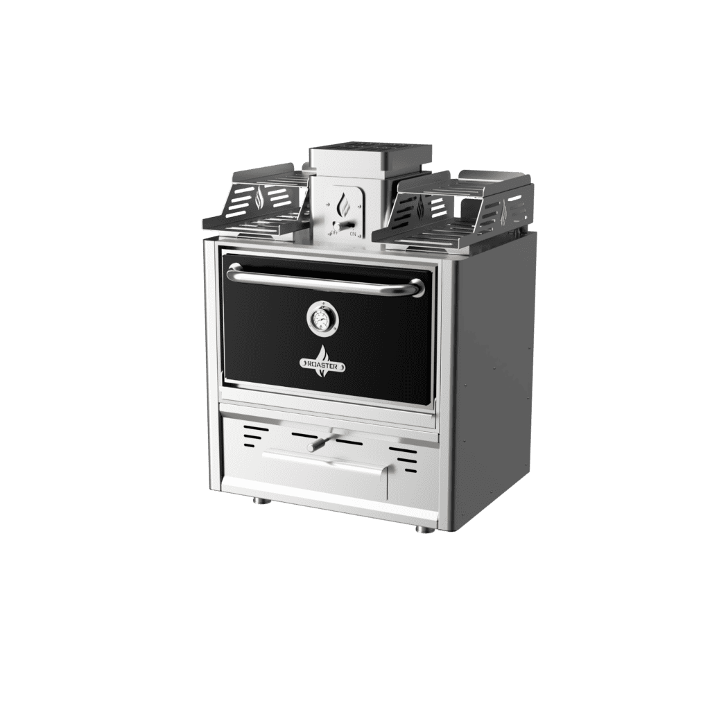 Forno a carbonella da tavolo, dimensioni 785x577x1095, porta nera
