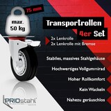 thumbnail of PRIOstahl Transportrollen 75 mm Rollensatz 2 Lenkrollen + 2 Lenkrollen mit Bremse schwarz Schwerlast