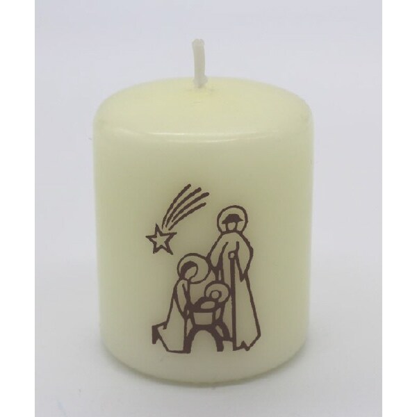 Kerze stilisierte Krippe, christliche Weihnachtskerze, 6 x 5 cm