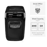 thumbnail of Destructora trituradora Automática Fellowes 200M, 3-5 usuarios, destruye hasta 200 hojas en microcorte de 2x14mm, DIN P-5, papelera 32L/400 hojas