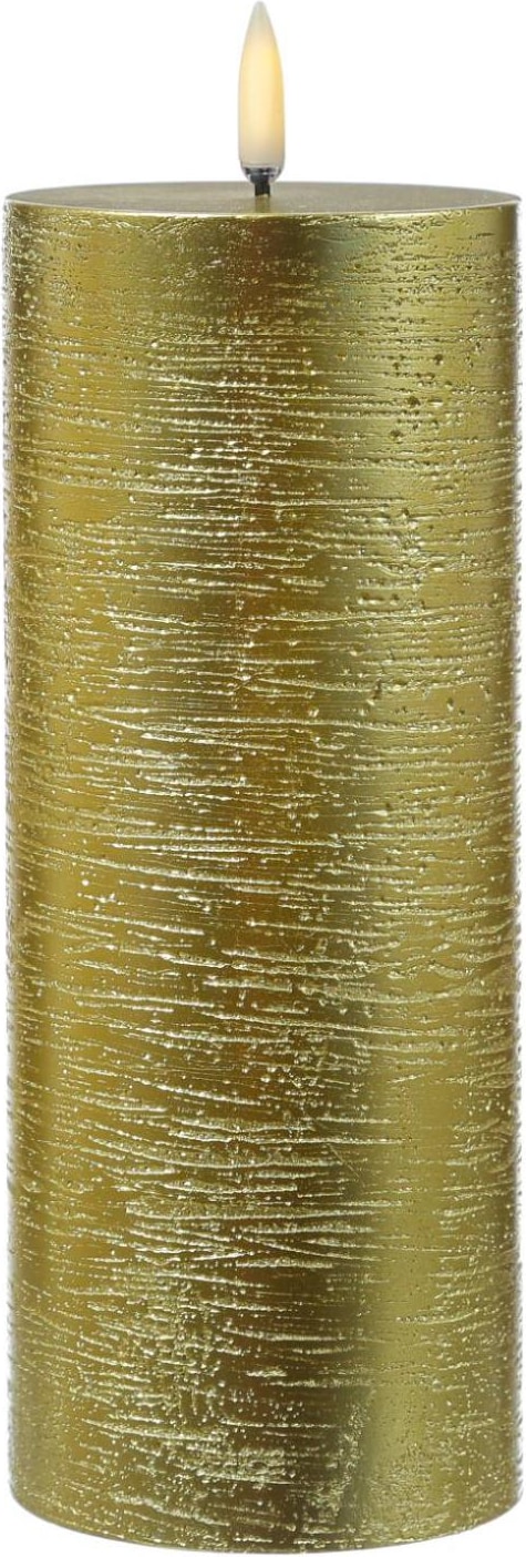 LED Kerze PIA Uyuni Rustik-Optik Echtwachs gold Timer H: 20cm bis 1000Std