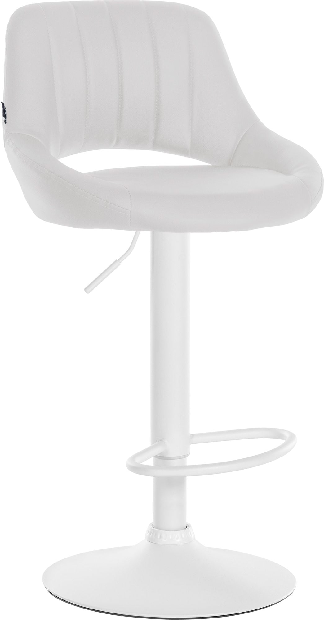 Décoshop26 - Verstellbarer Barhocker/Hochstuhl x1 aus weißem PVC mit durchbrochener Rückenlehne und weißem Metallfuß 10_0006100