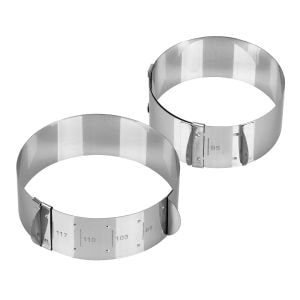 Fmprofessional Anelli da forno regolabili 2 pezzi, per torte, hamburger, acciaio inox, lavabili in lavastoviglie, diametro 9 a 11,7 cm, altezza 4 cm