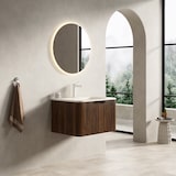 thumbnail of Badezimmer-Waschtisch 37x60x46 Roma Travertin Becken Sperrholzschrank Soft-Close LED Vormontiert Walnuss