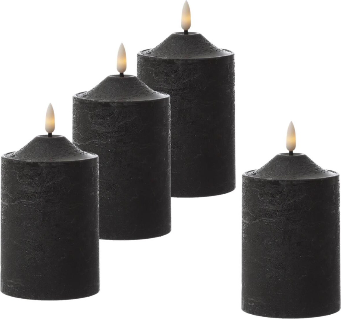LED Kerzen in Rustik-Optik H: 15cm, D: 7,5cm Timer schwarz 4er Set