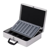 thumbnail of Relaxdays Geldkassette abschließbar, Münzgeldeinsatz, Scheinfach, Barkasse mit Griff, HxBxT: 10x37x28 cm, Eisen, weiß