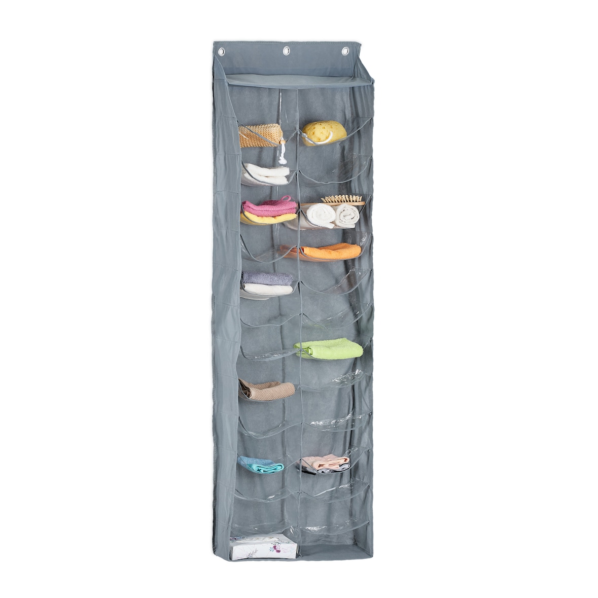 Relaxdays Türorganizer, 26 Fächer, Tür & Wand, Türregal zum Einhängen, Bad Organizer, Hängeorganizer, grau/transparent