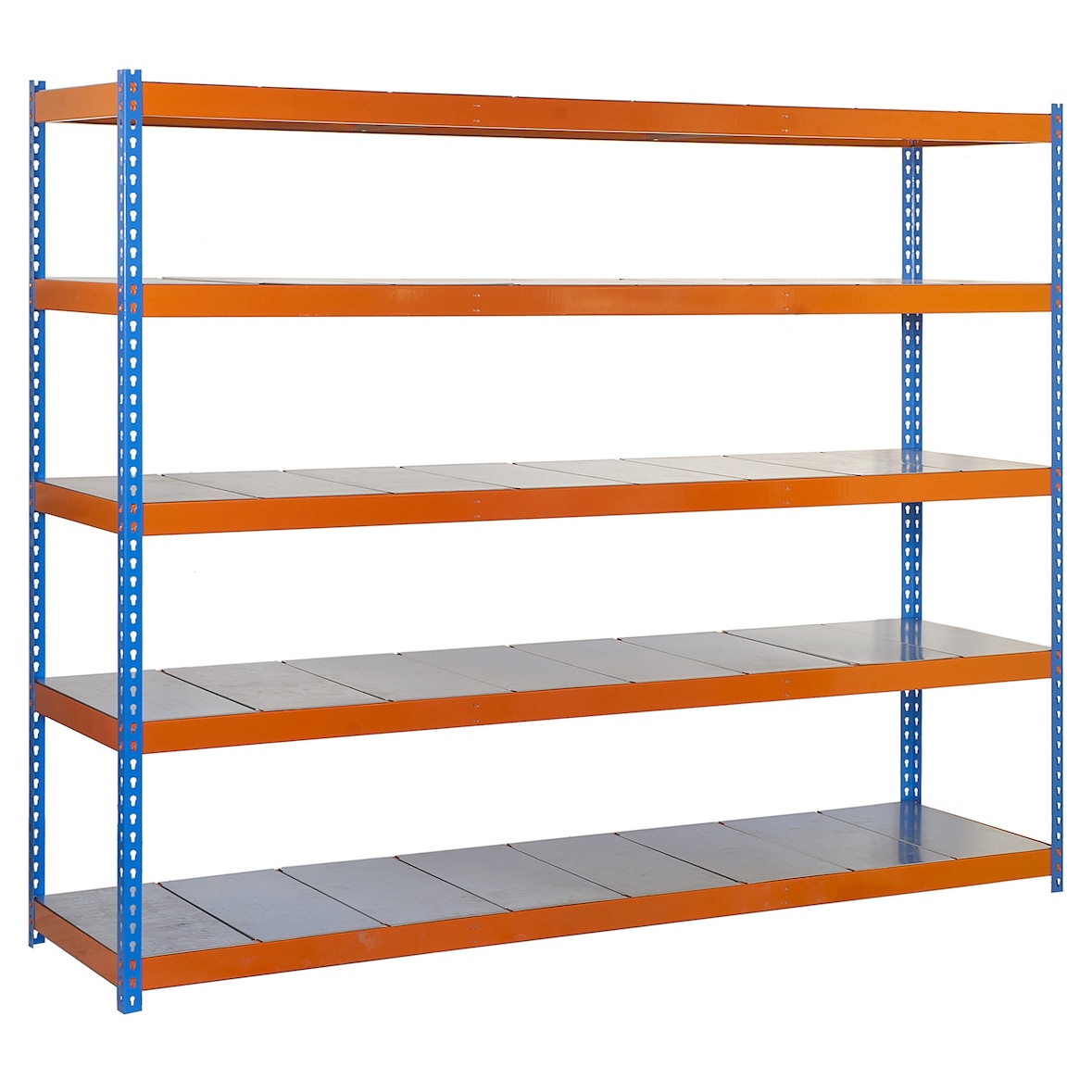 SimonRack Estantería Industrial, 2000x1200x450 mm, 400 kg de Punto Flexión, 5 Estantes Metálicos, Estantería Garaje, Azul/Naranja/Galva - Ecoforte