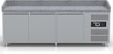 thumbnail of Pizzakühltisch - Pizzatisch mit 3 Türen inkl. Glaskühlaufsatzvitrine für 1/3 GN Behälter - IDEAL graue Granitarbeitsplatte