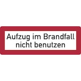 thumbnail of Brandschutzzeichen, Aufzug im Brandfall nicht benutzen - DIN 4066 - 210x74x0.45 mm Aluminium geprägt