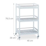 thumbnail of Relaxdays Servierwagen Bambus, 3 Ablagen, 360° drehbare Rollen, Edelstahl-Stangen, Küchenwagen, HBT: 76,5x46x38 cm, weiß