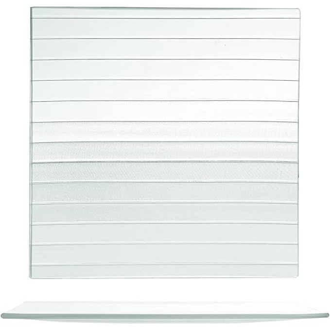H&H Confezione 6 Piatti Quadri Striped Vetro Reciclato, Trasparente, Cm 30x30