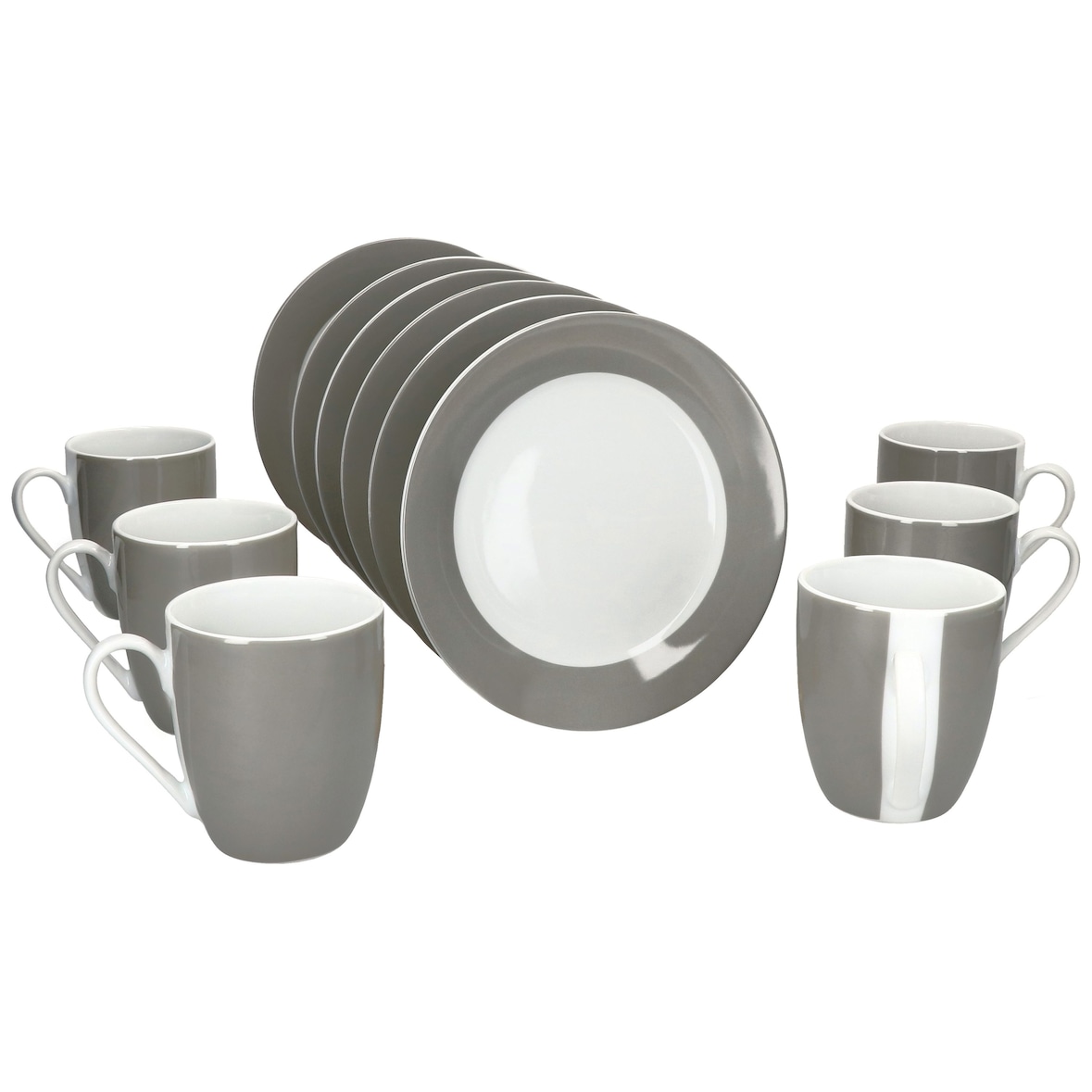 12tlg Frühstücksset VARIANT GRAU für 6 Personen aus Porzellan