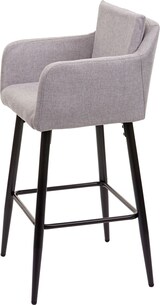 thumbnail of 2er-Set Barhocker mit Lehne | Sitzhöhe 74cm | Fußablage Metall | Stoff/Textil Hellgrau | Barstuhl Tresenhocker