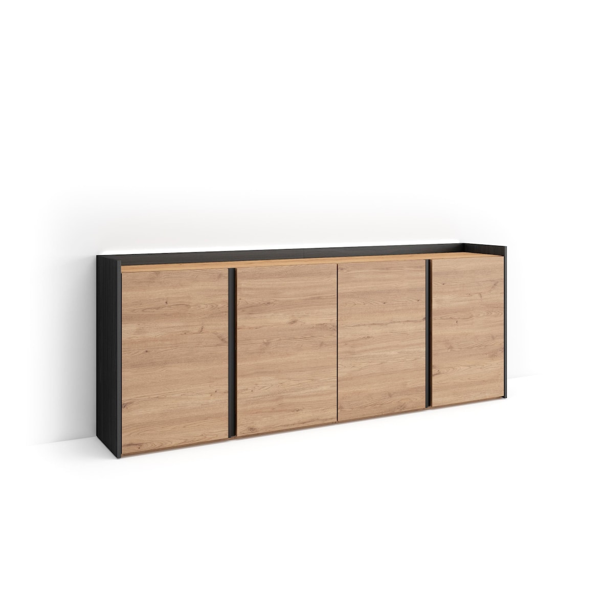 Sideboard, Highboard, 207x80x35 cm, 4 Türen, LED, Eiche Schwarz