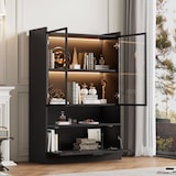 thumbnail of LED-Vitrine 120x80x35 cm Mattschwarz mit 3 Glasböden, unteres Klappfach, 16-Farben LED, Fernbedienung, moderne Vitrine für Wohnzimmer, Esszimmer