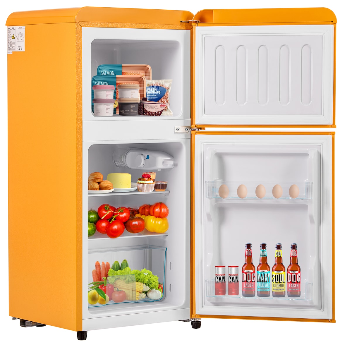 Retro Kühlschrank 60L Volumen Antikgelb 22L Gefrierfach Doppeltür 7 Temperatureinstellungen 102 kWh/Jahr 86x45x42 cm