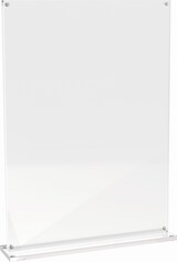 Ein klarer Acryl-Tischaufsteller.