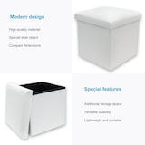 thumbnail of Intirilife Faltbarer Sitzhocker 38 x 38 x 38 cm in WEIß - Sitzwürfel mit Stauraum und Deckel aus Stoff in Cord Optik Fußablage Aufbewahrungsbox