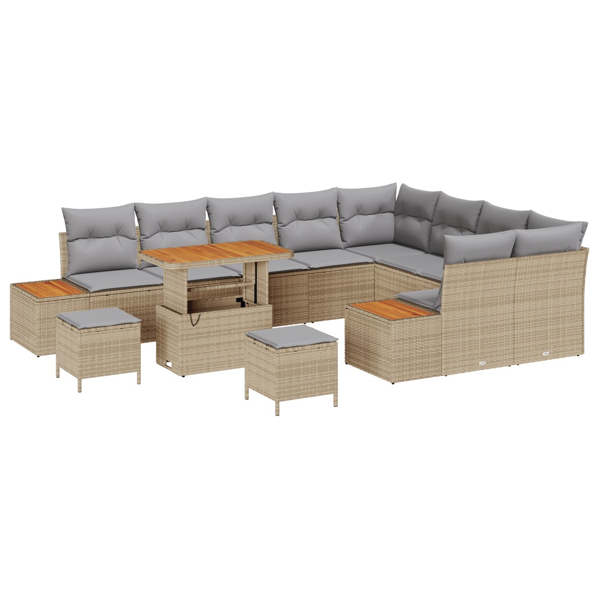 vidaXL 12-teiliges Garten-Sofa-Set mit Kissen Beiges Poly-Rattan Akazie