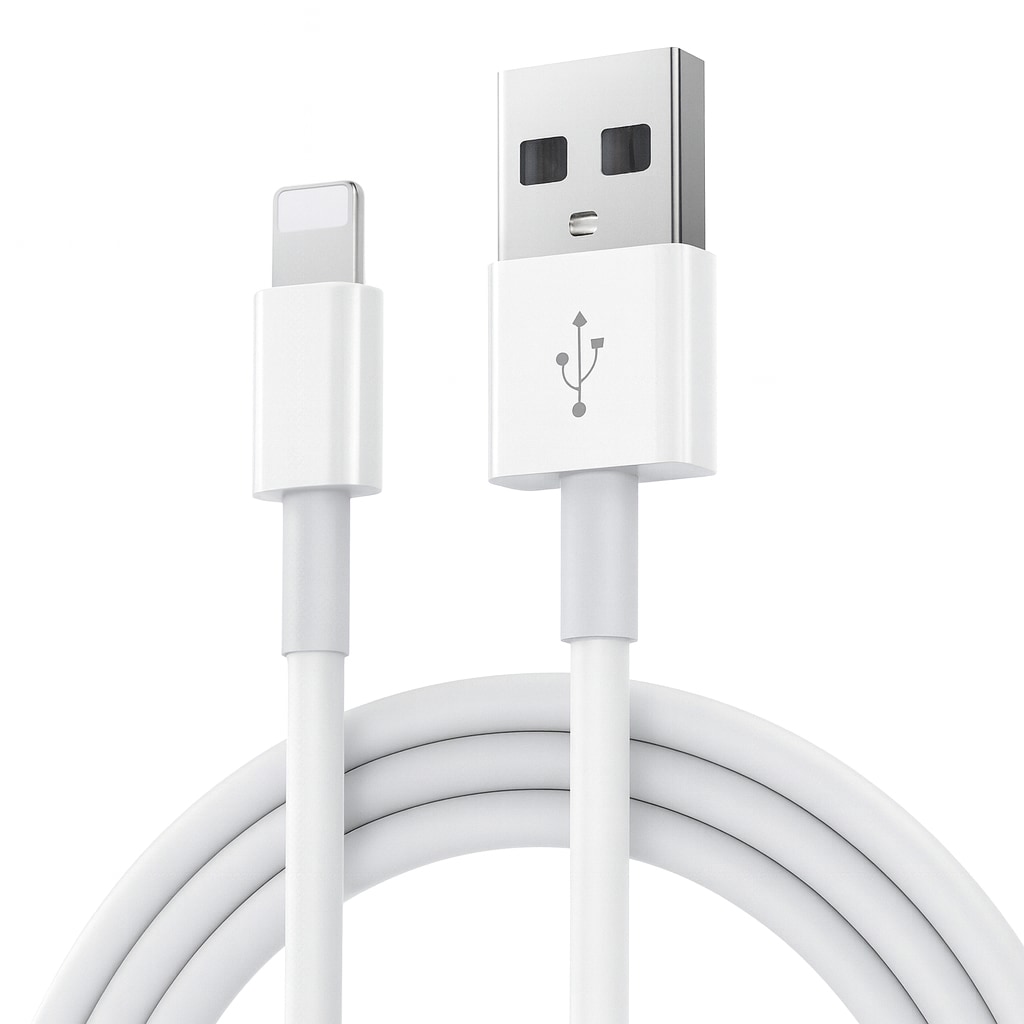 Schnellladekabel USB A für Apple Geräte – 1 m Schnelllade-/ Datenkabel passend für iPhone 5 bis 14 / Pro / Max / Mini / iPad / iPod – Weiß