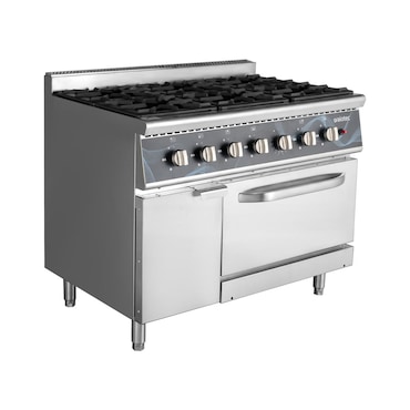 Fogão a gás profissional, 6 bocas, chama piloto, forno a gás 6 kW, aço inoxidável AISI 304, 85 x 105 x 70 cm, 43,2 kW EASYLINE 11506 Vaiotec