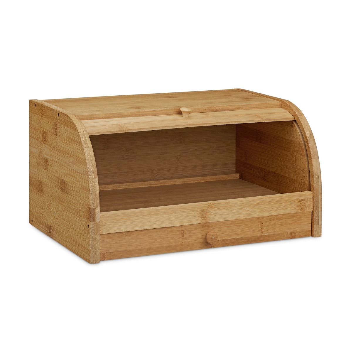 Relaxdays Rollbrotkasten mit Schublade, Bambus, aromadicht, Brotkasten mit Rolldeckel, HxBxT: 21x40,5x28 cm, Holz, natur