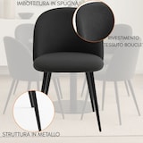 thumbnail of Set mit 4 gepolsterten Esszimmerstühlen aus Bouclé, Sessel für Wohnzimmer, Küche, modernes Design, Metallbeine, 53 x 44 x 81 cm, dunkelgrau