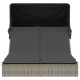 thumbnail of vidaXL Doppel-Sonnenliege mit Dach und Auflagen Grau Poly Rattan