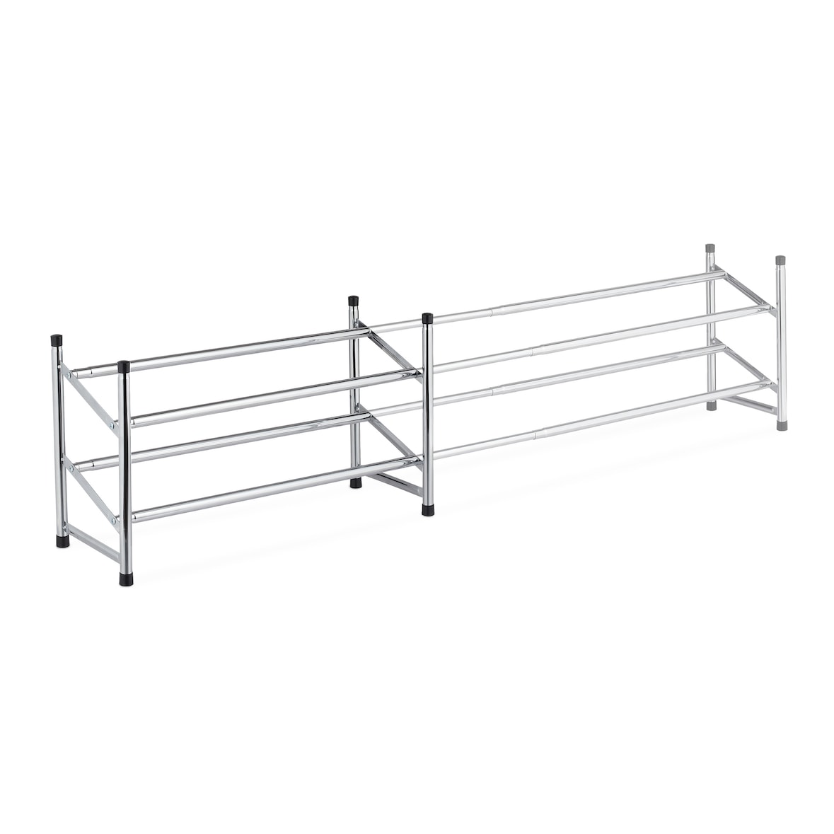 Relaxdays Schuhregal ausziehbar, 2 Ebenen, 10 Paar Schuhe, Metall & Kunststoff, H x B x T: 36 x 63-115 x 23 cm, silber