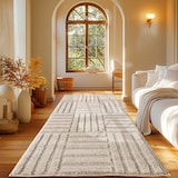 thumbnail of Carpetsale24 Teppich Läufer 80x250 cm Creme Hochflor Skandi Boho Karo Design Hoch-Tief Effekt Weicher Flauschig Pflegeleicht für Schlafzimmer, Flur