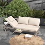 thumbnail of Merax Outdoor Lounge 3-Sitzer-Sofa, verzinkter Eisen, 5-stufig verstellbare Neigung (bis 55°) & Seitenablage, Beige