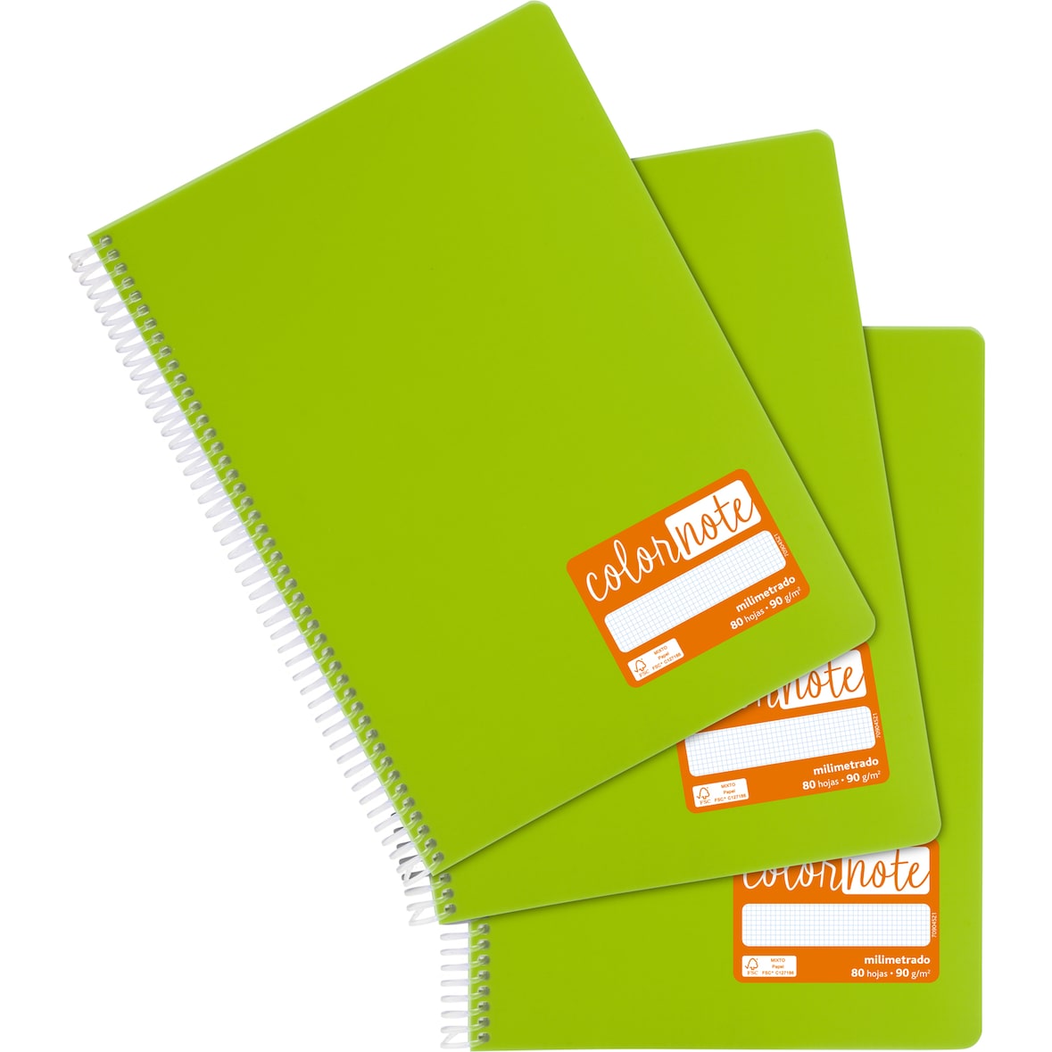 Pack de 3 cuadernos A4, 80 hojas, 90 gramos, milimetrado, verde claro