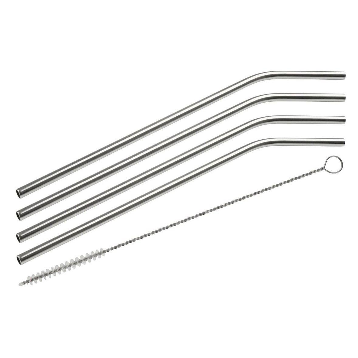 Set van 4 gebogen roestvrijstalen rietjes met schoonmaakborstel, 24 cm, Fackelmann Bar Concept
